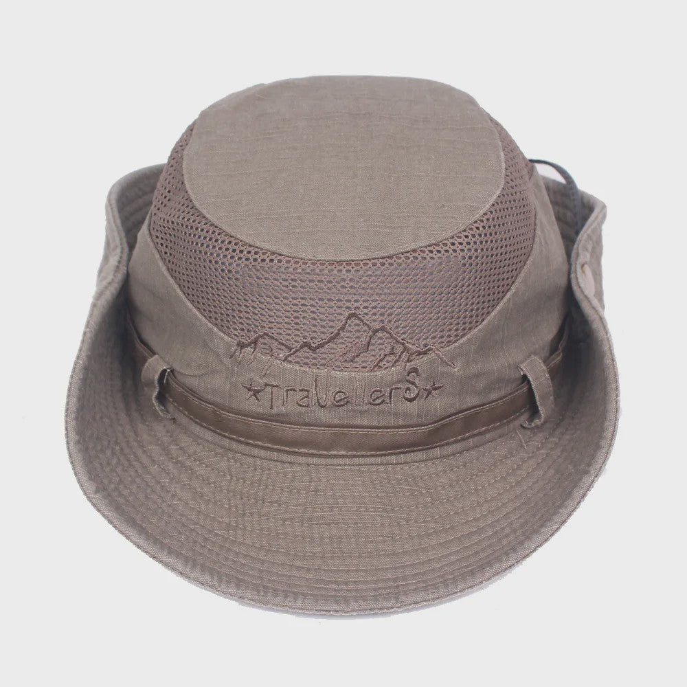 Ademende Outdoor Bucket Hat voor Heren - Zomerse Panama Cap met Mesh voor Vissen, Wandelen & Strand