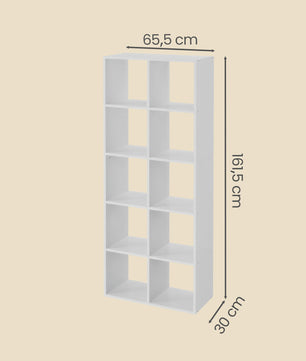 Boekenkast met 10 Vakken - Scandinavische Stijl - Woonkamer, Kantoor, Slaapkamer - Staande Opbergkast
