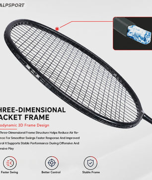ALPSPORT RR Carbon Fiber Badminton Racket Set (2 stuks) - Offensief, 26LBS, Inclusief Tas & Shuttlecock - Ideaal voor Tieners