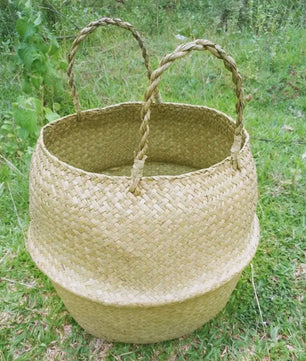 Handgeweven Zeegras Mand met Handvatten - Decoratieve Opbergmand & Plantenpot