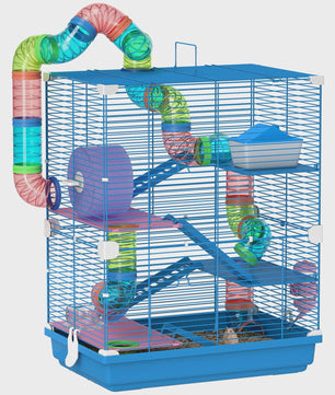 Ruime Hamsterkooi met Tunnels, Platforms, Wieltje en Accessoires (46x30x58 cm)