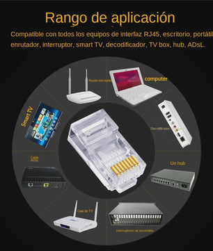 100x RJ45 Connectoren CAT6/CAT5e - Doorvoer Crystal Plug, Goudkleurig, 8P8C Ethernet Modular Plug