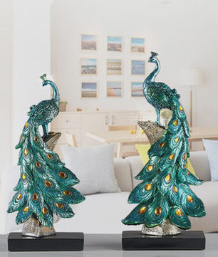 Luxe Pauw Beeldje van Hars - Decoratief Ornament voor Huis en Kantoor
