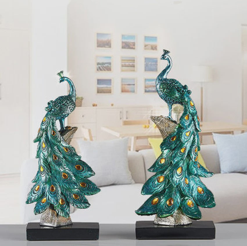 Luxe Pauw Beeldje van Hars - Decoratief Ornament voor Huis en Kantoor