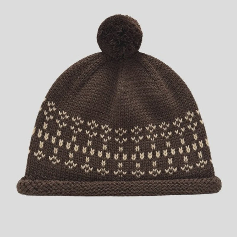 Dames Muts met Fair Isle Patroon, Pompon en Omgeslagen Boord - Warm & Stijlvol
