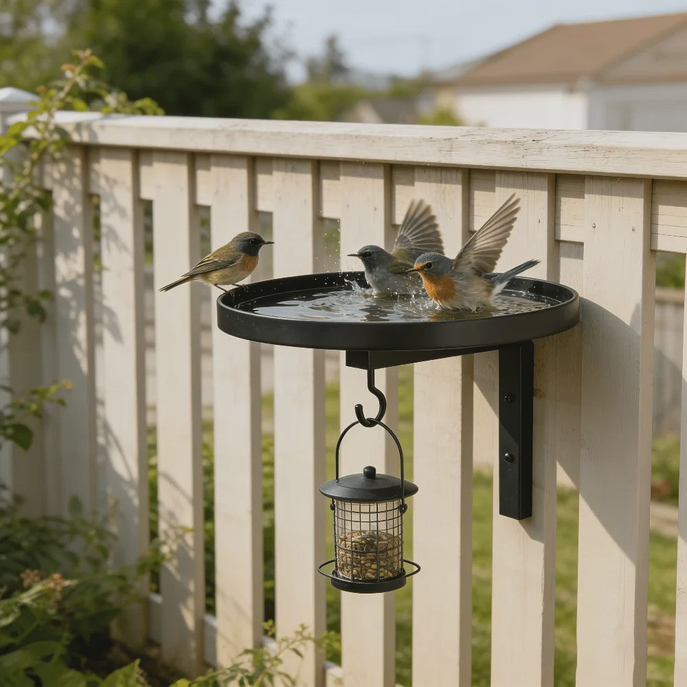 3-in-1 Vogelvoederhuisje, Vogelbad en Plantenhaak - Metalen Wandmontage