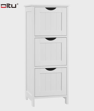 Smal Wit Toiletkastje met 3 Lades - Vrijstaande Badkamer- en Keukenorganizer 32x81x30cm