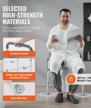 Verhoogd Toilet Zitting met 7-Positie Hoogteverstelling, Comfortabele Handgrepen en Aluminium Frame - Max 158 kg