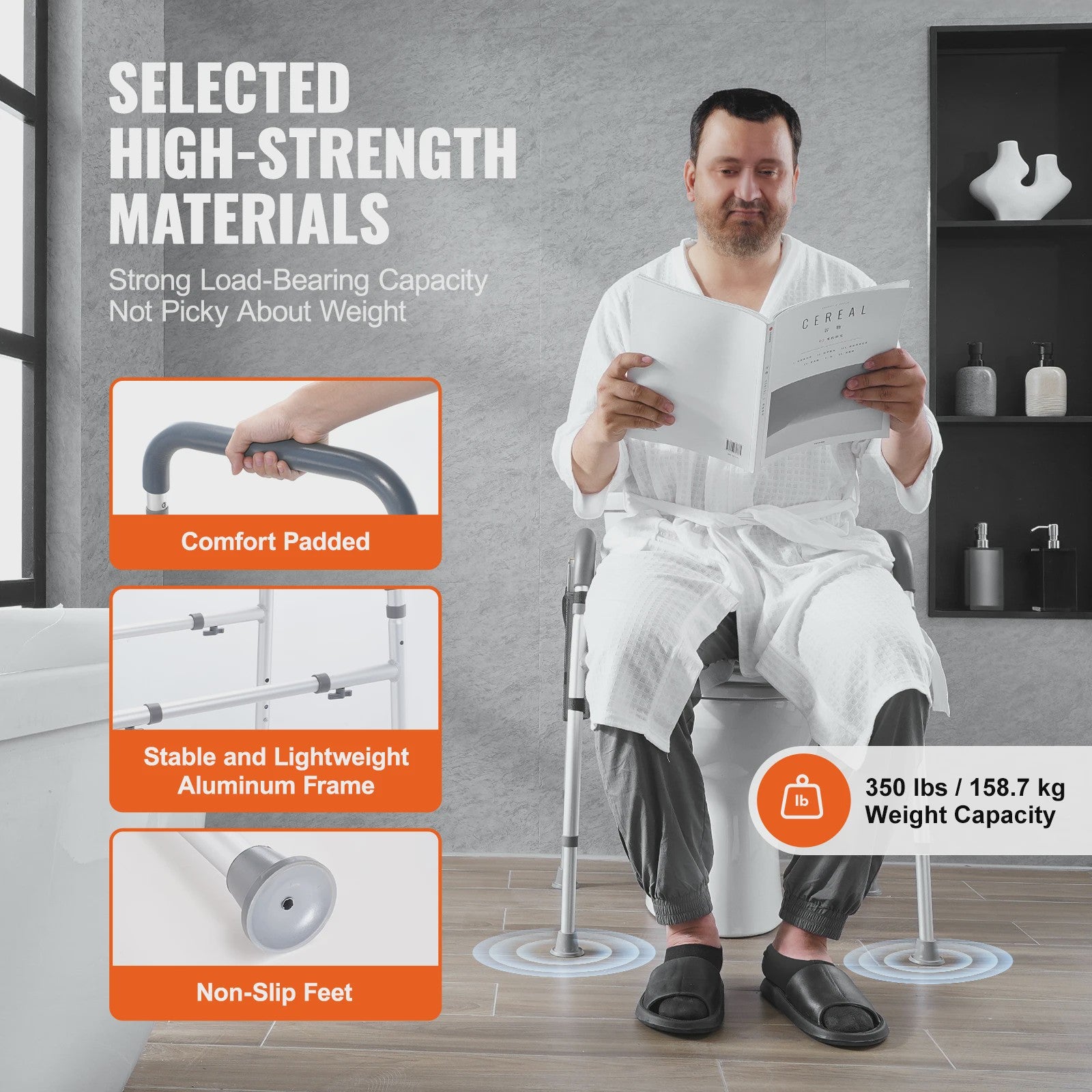Verhoogd Toilet Zitting met 7-Positie Hoogteverstelling, Comfortabele Handgrepen en Aluminium Frame - Max 158 kg