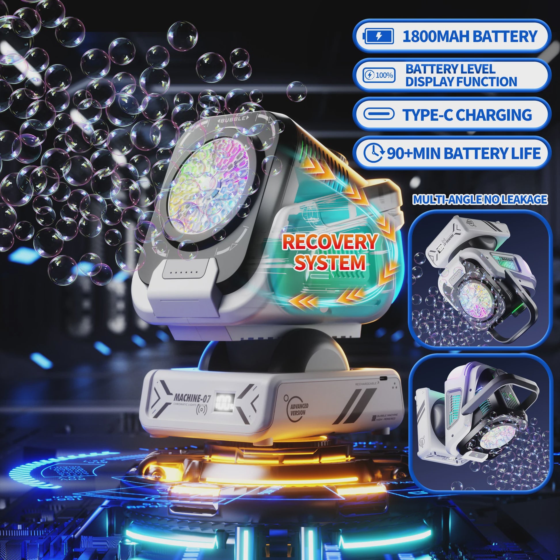 Automatische Bellenblaasmachine met Afstandsbediening, RGB Verlichting en 1800mAh Batterij