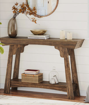 Houten Console Tafel met Opbergplank - Smalle Haltafel in Boerderijstijl