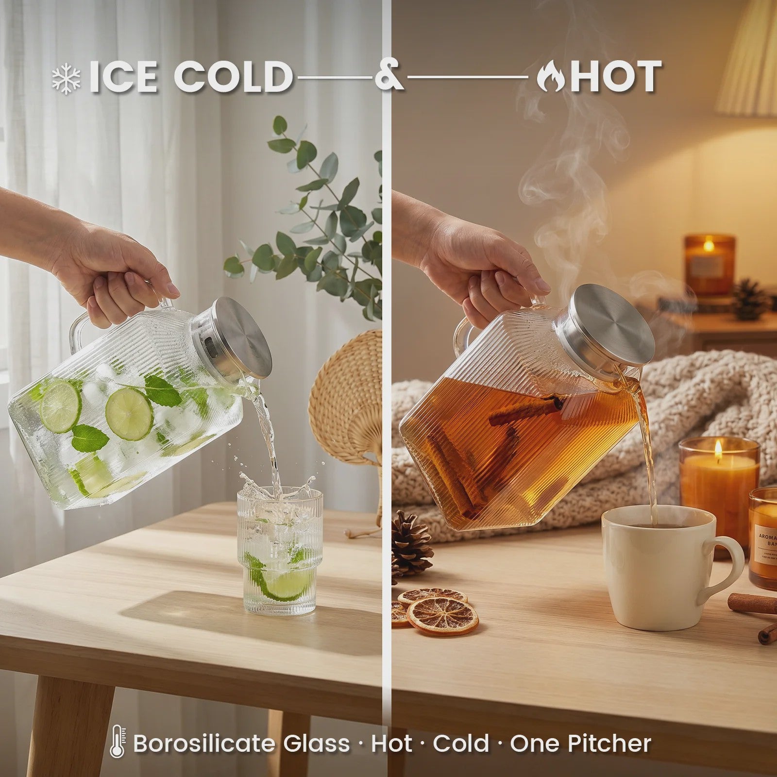Glazen Kan 3.8L met Deksel & Borstel - Hittebestendig Borosilicaatglas voor Warme & Koude Dranken