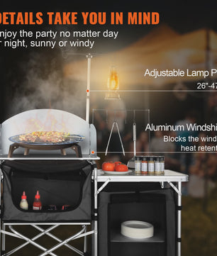 Opvouwbare Camping Keukentafel met Opbergkastjes en Windscherm - Aluminium