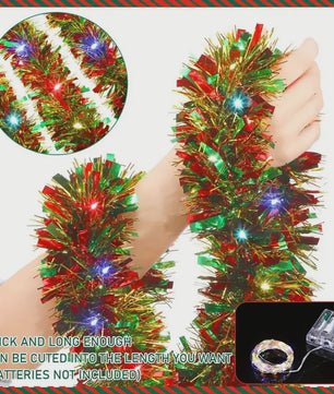 Kerst Slinger met LED Verlichting - Glanzend Metallic Decoratie voor Kerstboom & Huis