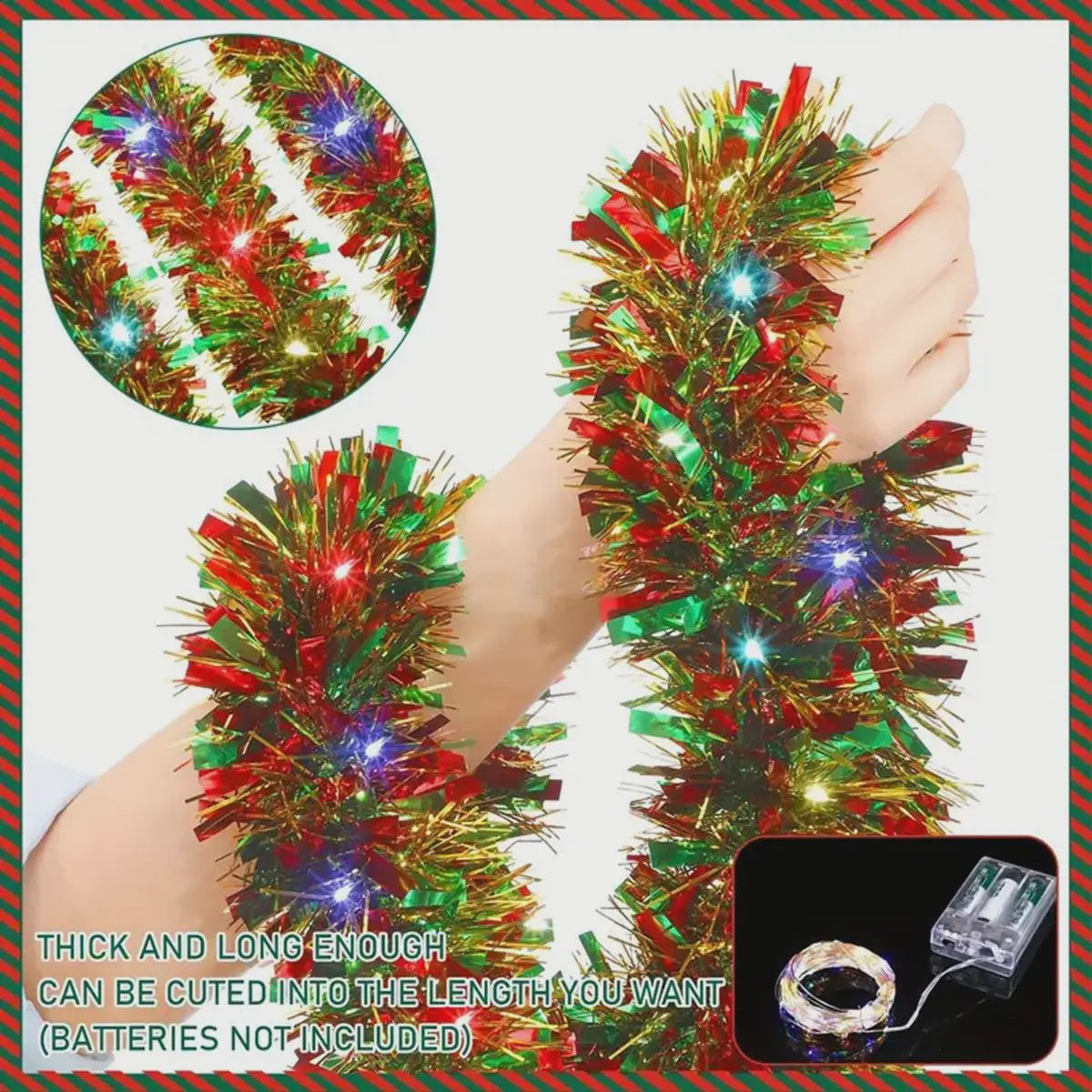 Kerst Slinger met LED Verlichting - Glanzend Metallic Decoratie voor Kerstboom & Huis