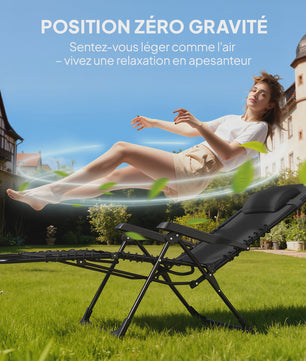 Outsunny Loungeset 2 Klapstoelen met bijzettafel, zwart - Comfortabel en Draagbaar