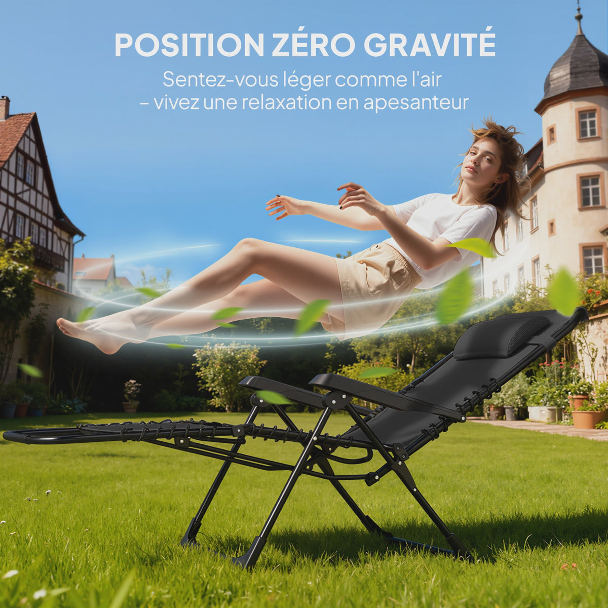 Outsunny Loungeset 2 Klapstoelen met bijzettafel, zwart - Comfortabel en Draagbaar