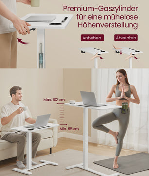 VASAGLE Mobiele bijzettafel met wielen, verstelbare hoogte, 70x40 cm, 2 bekerhouders - Ideaal als laptoptafel of bar
