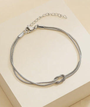 Dubbele Slangenketting Armband met Liefdesknoop - Roestvrij Staal Goudkleurig