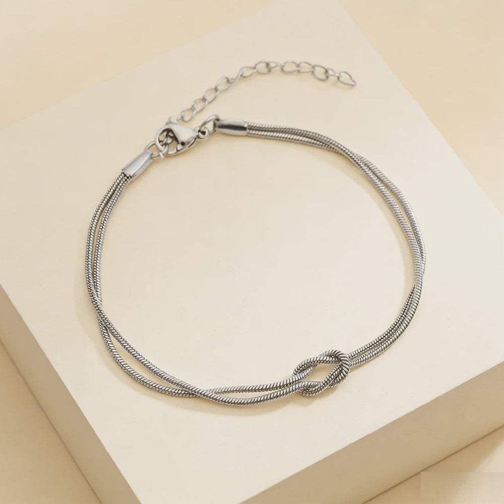 Dubbele Slangenketting Armband met Liefdesknoop - Roestvrij Staal Goudkleurig