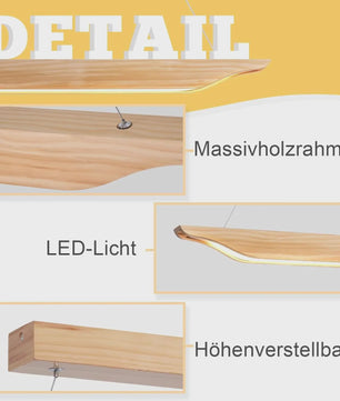 Moderne Houten LED Pendellamp 90cm - Dimbare Hanglamp met Afstandsbediening voor Eettafel, Woonkamer, Keuken