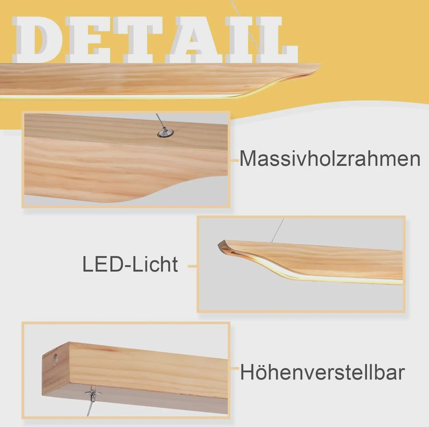 Moderne Houten LED Pendellamp 90cm - Dimbare Hanglamp met Afstandsbediening voor Eettafel, Woonkamer, Keuken