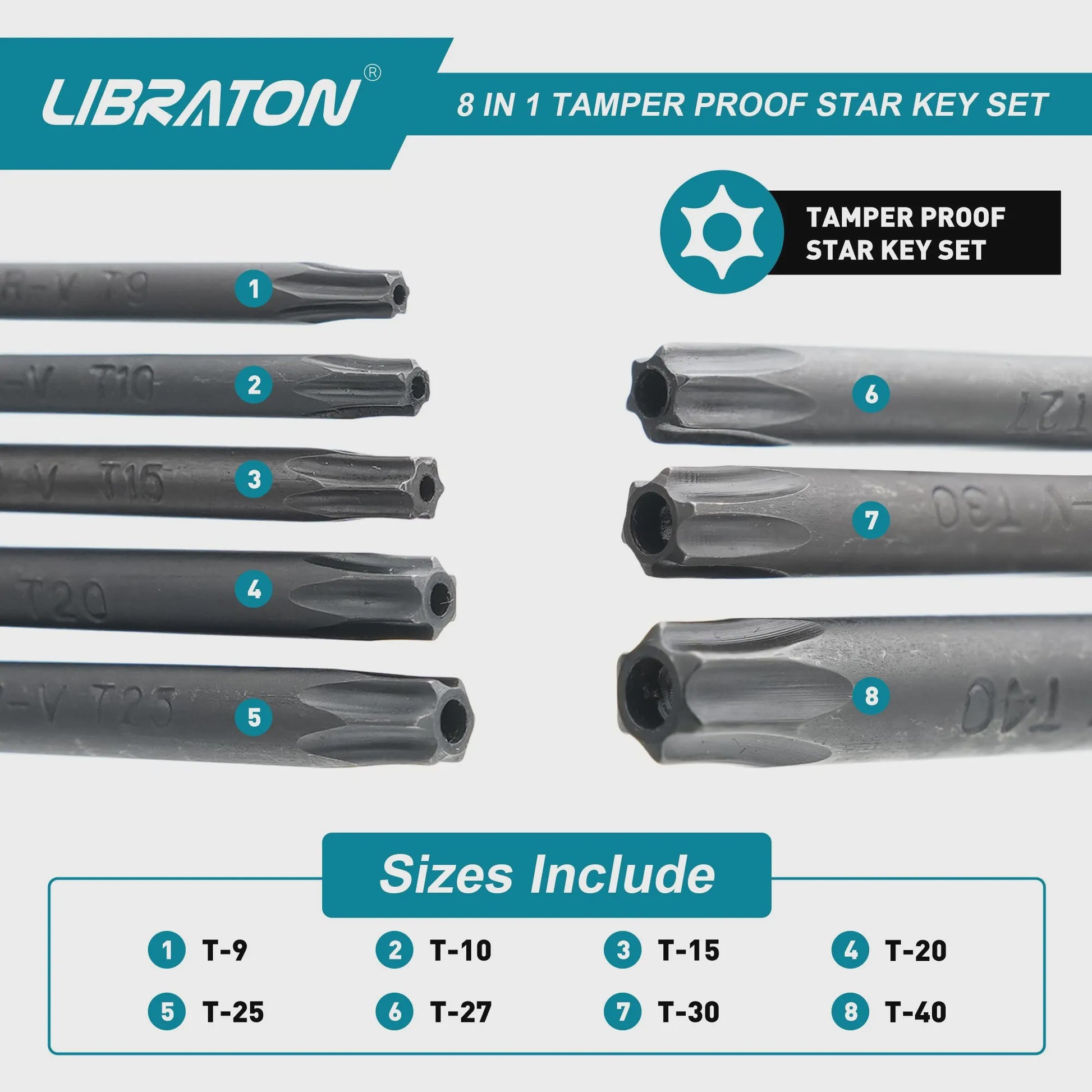 LIBRATON 8-in-1 Inklapbare Inbussleutel & Torx Set - Compact Gereedschap