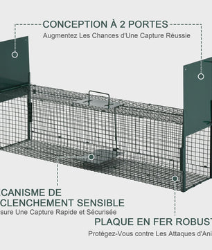 Pawut trap live Cage catch x 25x28 cm wedge trap for Marten Rats Mouse-2 entries + handle-metal Green