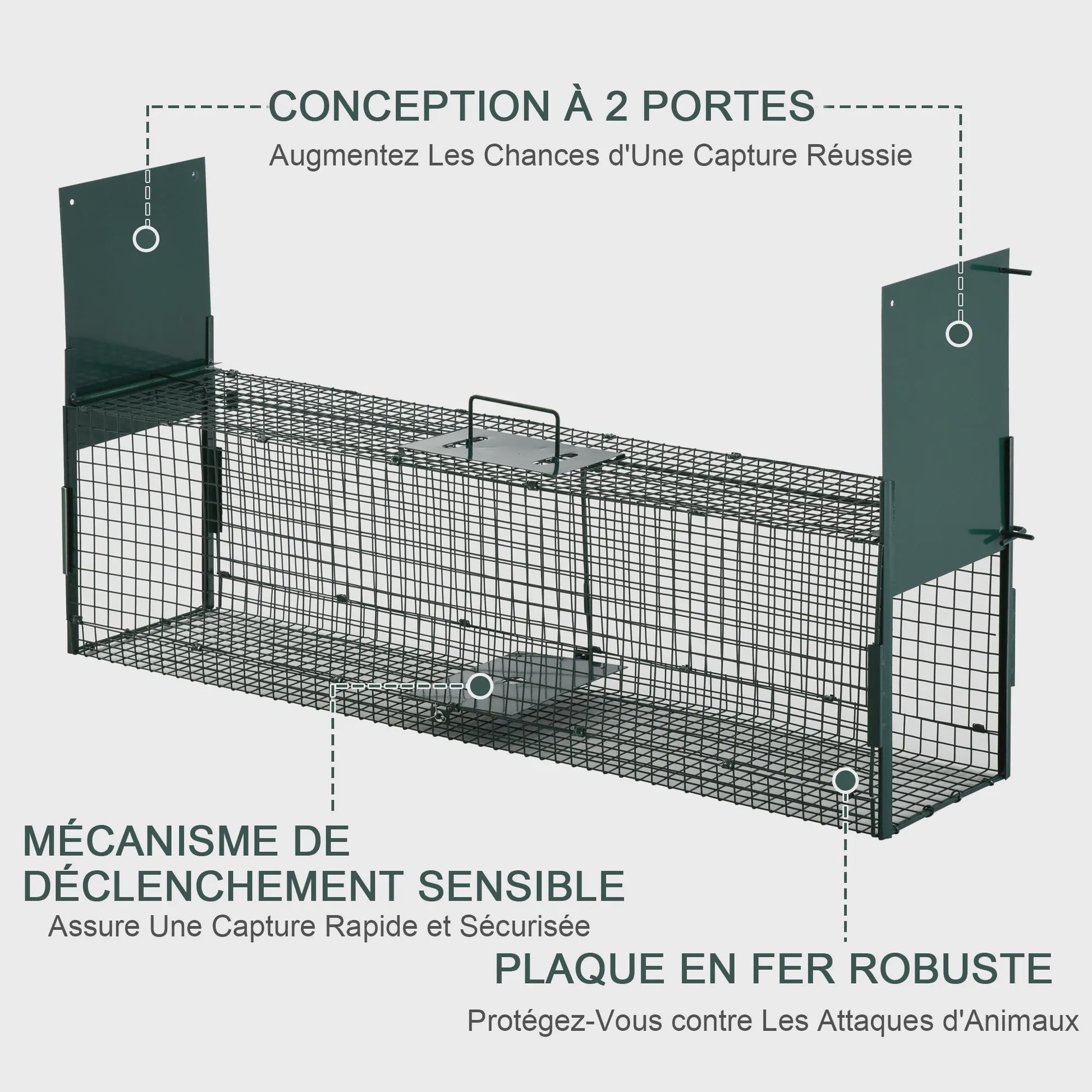 Pawut trap live Cage catch x 25x28 cm wedge trap for Marten Rats Mouse-2 entries + handle-metal Green