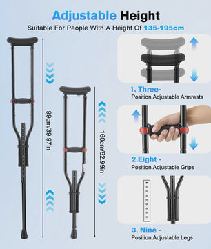 Folding Medical Elbow Crutches, Arms Crutches,Young People Orthopedic Mobility Aids Walking Stick Portable Forearm Crutches Pair
