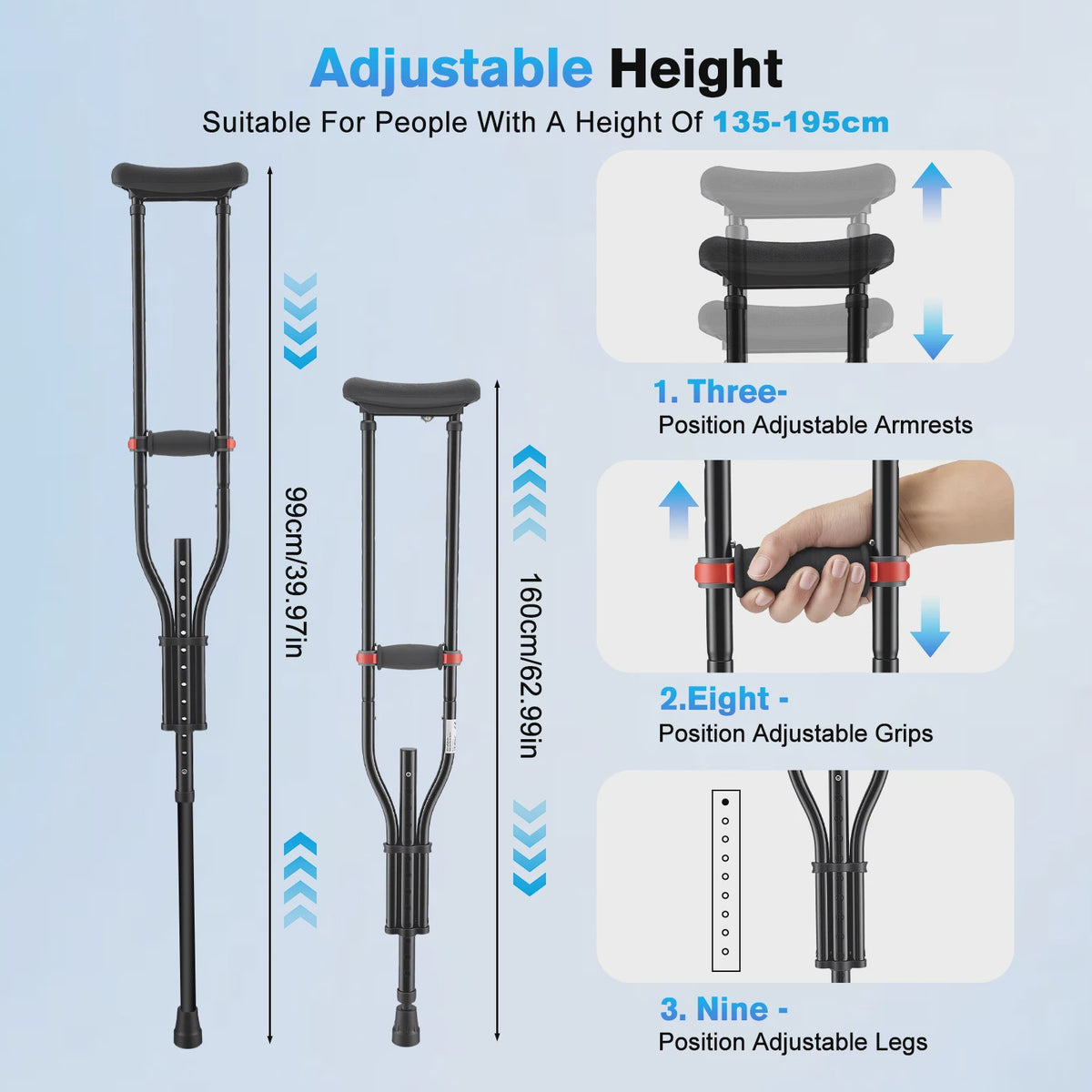 Folding Medical Elbow Crutches, Arms Crutches,Young People Orthopedic Mobility Aids Walking Stick Portable Forearm Crutches Pair
