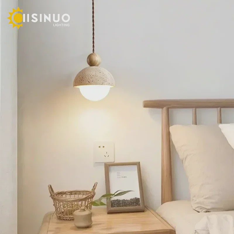 Natuurstenen Hanglamp Geel Travertin - Sfeervolle Verlichting voor Woonkamer, Slaapkamer & Restaurant