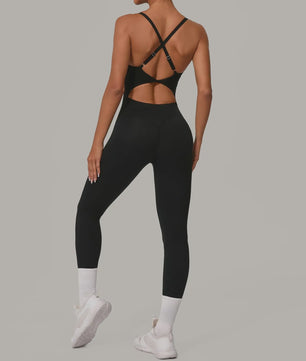 Sportieve Dames Jumpsuit met Open Rug en Kruisbanden - Perfect voor Yoga, Fitness & Zomer