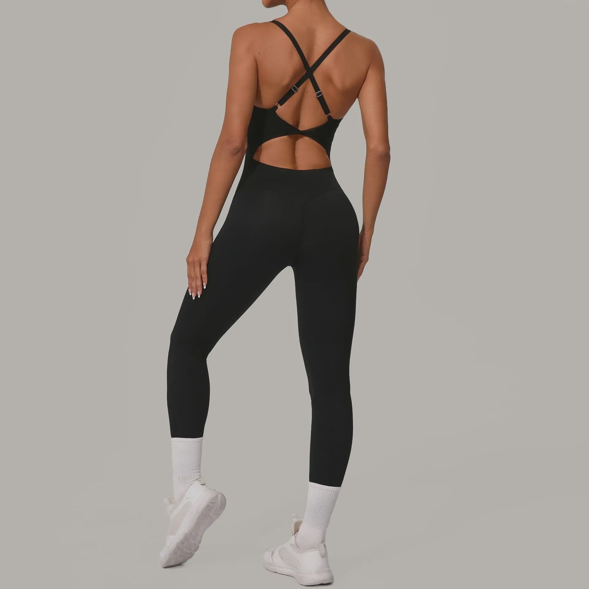Sportieve Dames Jumpsuit met Open Rug en Kruisbanden - Perfect voor Yoga, Fitness & Zomer