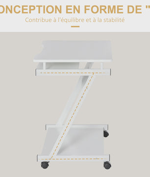 Mobiel Wit Computerbureau met Uitschuifbaar Toetsenbord en Extra Plank