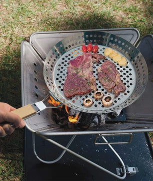 Ronde BBQ Grill Pan met Houten Handvat - Draagbaar & Duurzaam voor Buiten