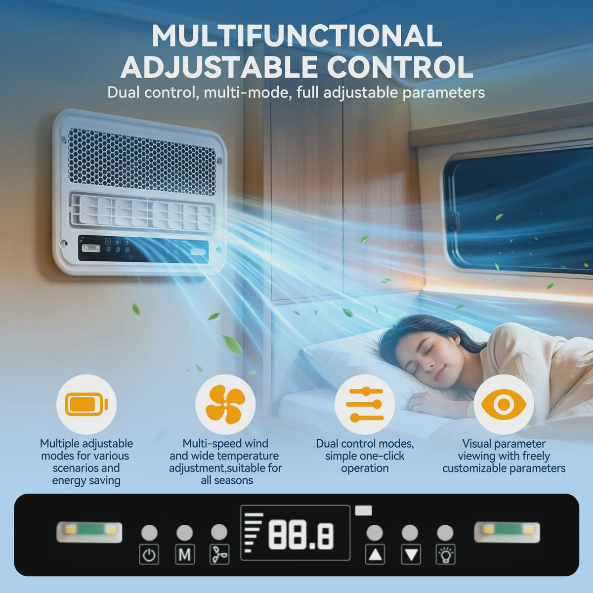 Foursun Dakairco 12V/24V DC - 1800-2200W Inverter Airconditioner voor Camper, Caravan, Vrachtwagen