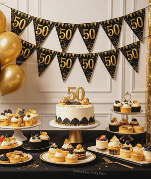 Black Gold Verjaardag Banner - Slingers voor 30, 40, 50, 60 Jaar Feestdecoratie