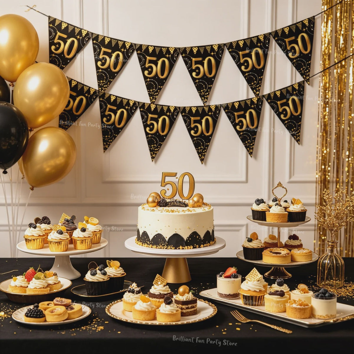 Black Gold Verjaardag Banner - Slingers voor 30, 40, 50, 60 Jaar Feestdecoratie
