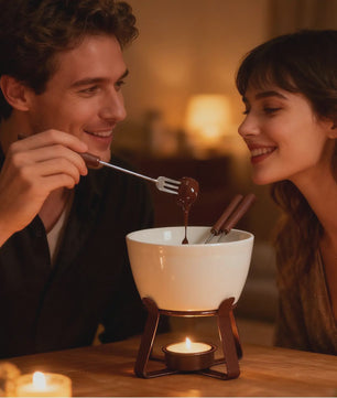 Fondue set met keramische pot (300ml) voor chocolade, kaas en snacks