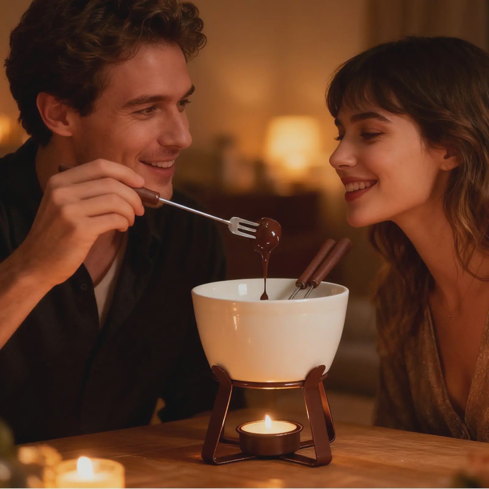 Fondue set met keramische pot (300ml) voor chocolade, kaas en snacks