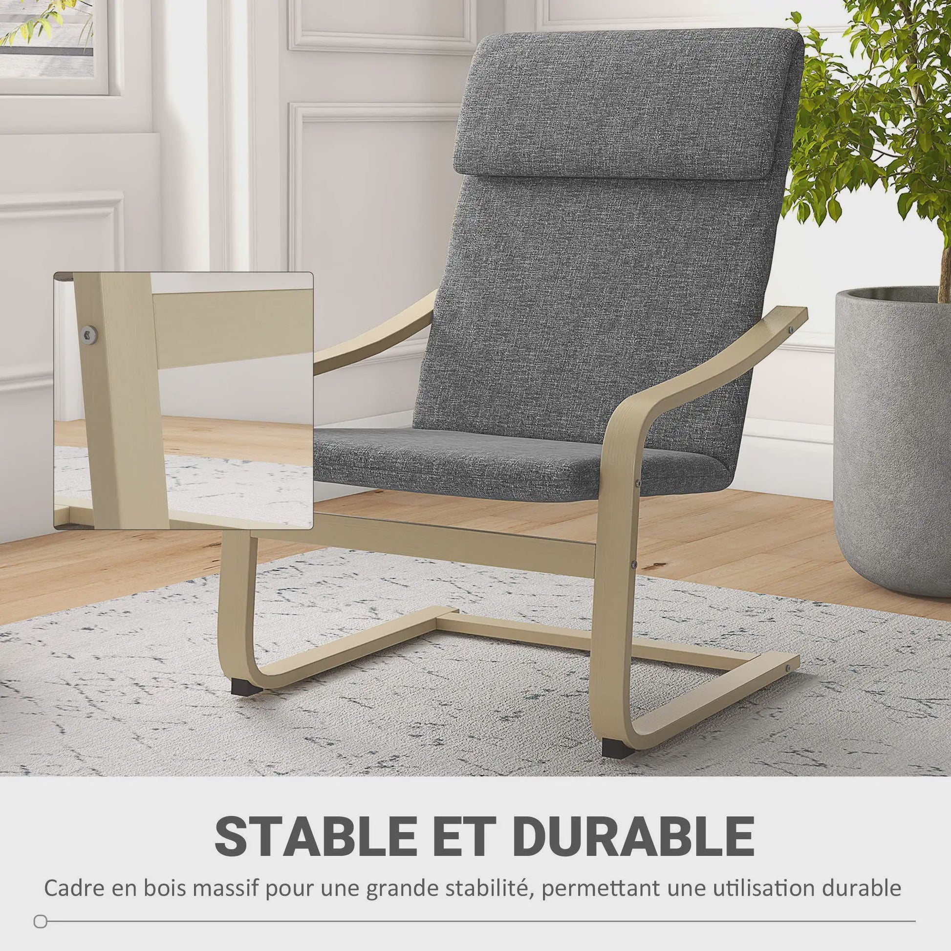 HOMCOM Living Room Armchair with cushion and Incurvated Armrests, Living Room fabric chair for bedroom, 65x79x98 cm, Grey