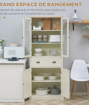 HOMCOM Keuken Buffetkast met Glazen Deuren, Lade en Opbergruimte - Wit