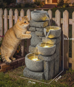 Outsunny Waterval Fontein met LED Verlichting en Verstelbare Pomp - Sfeervolle Tuindecoratie