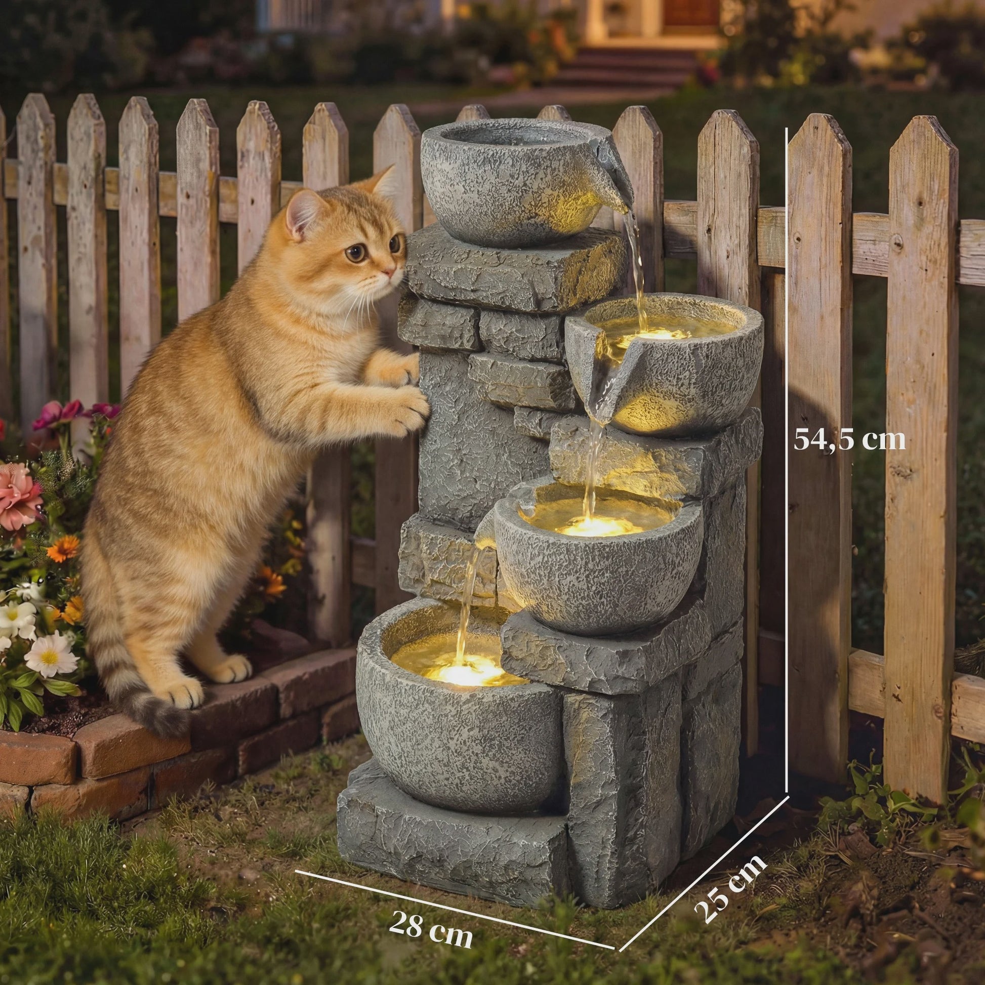 Outsunny Waterval Fontein met LED Verlichting en Verstelbare Pomp - Sfeervolle Tuindecoratie