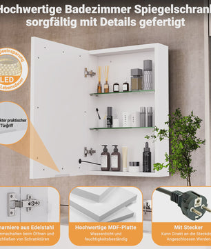 RVS LED Spiegelkast Badkamer - Wandmontage Medicijnkast met Anti-Condens Functie