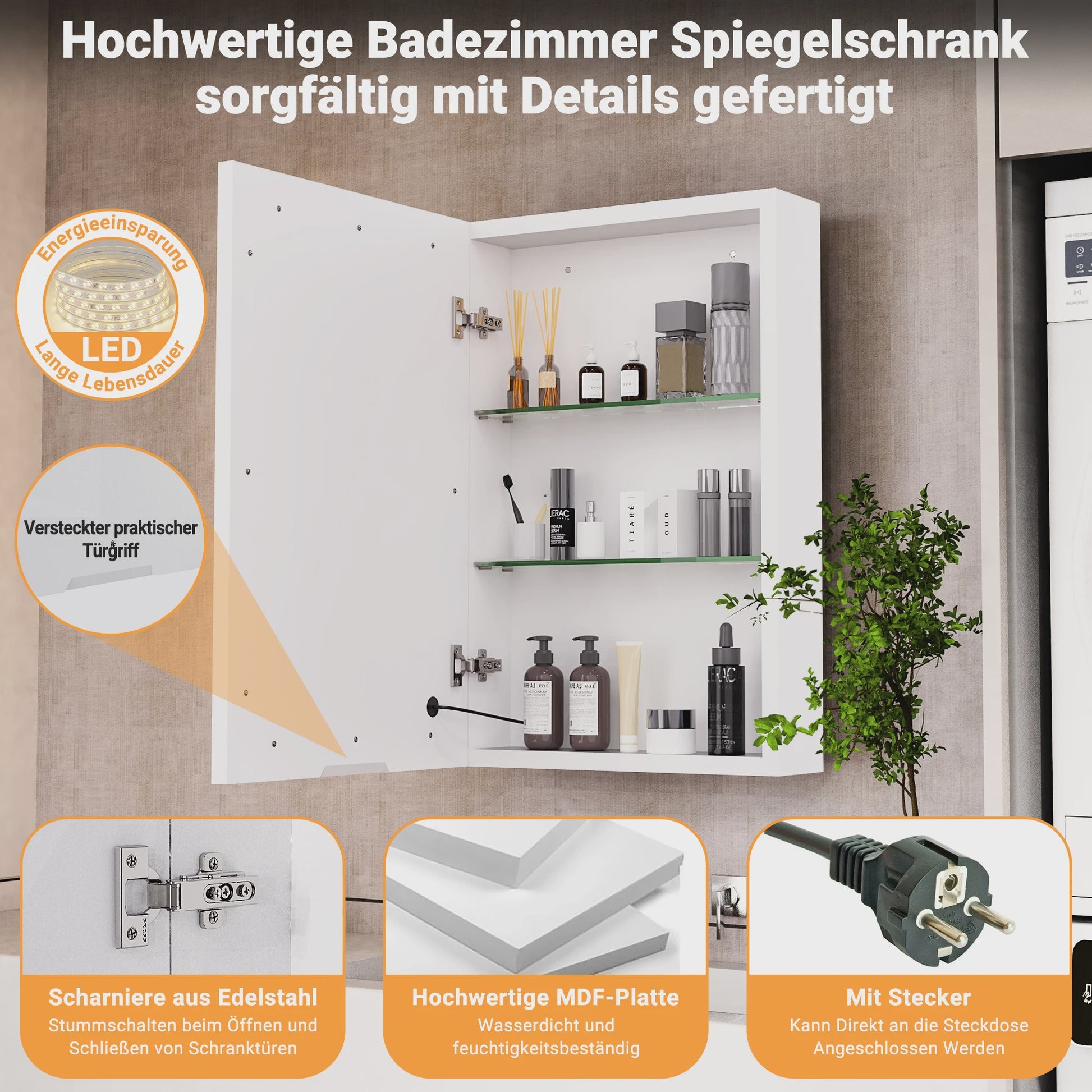 RVS LED Spiegelkast Badkamer - Wandmontage Medicijnkast met Anti-Condens Functie