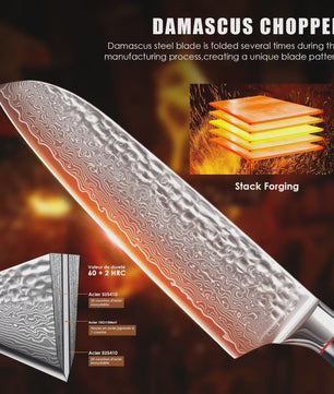 Professioneel Damascus Koksmes - 67 Lagen Staal, Ergonomisch G10 Handvat, Inclusief Cadeaubox