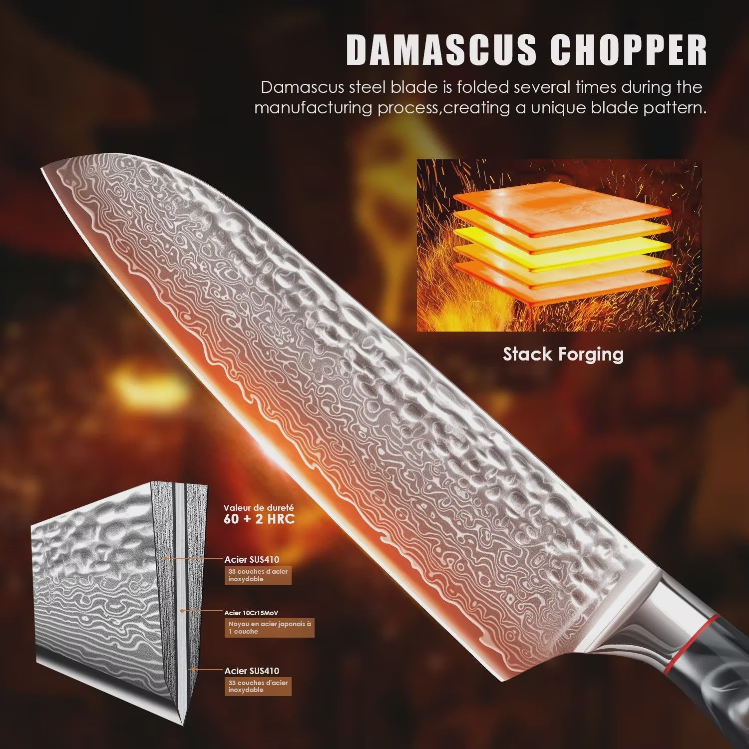 Professioneel Damascus Koksmes - 67 Lagen Staal, Ergonomisch G10 Handvat, Inclusief Cadeaubox