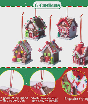 Set van 5 Kerstversiering Gingerbread Huizen - Decoratieve Kerstboom Hangers